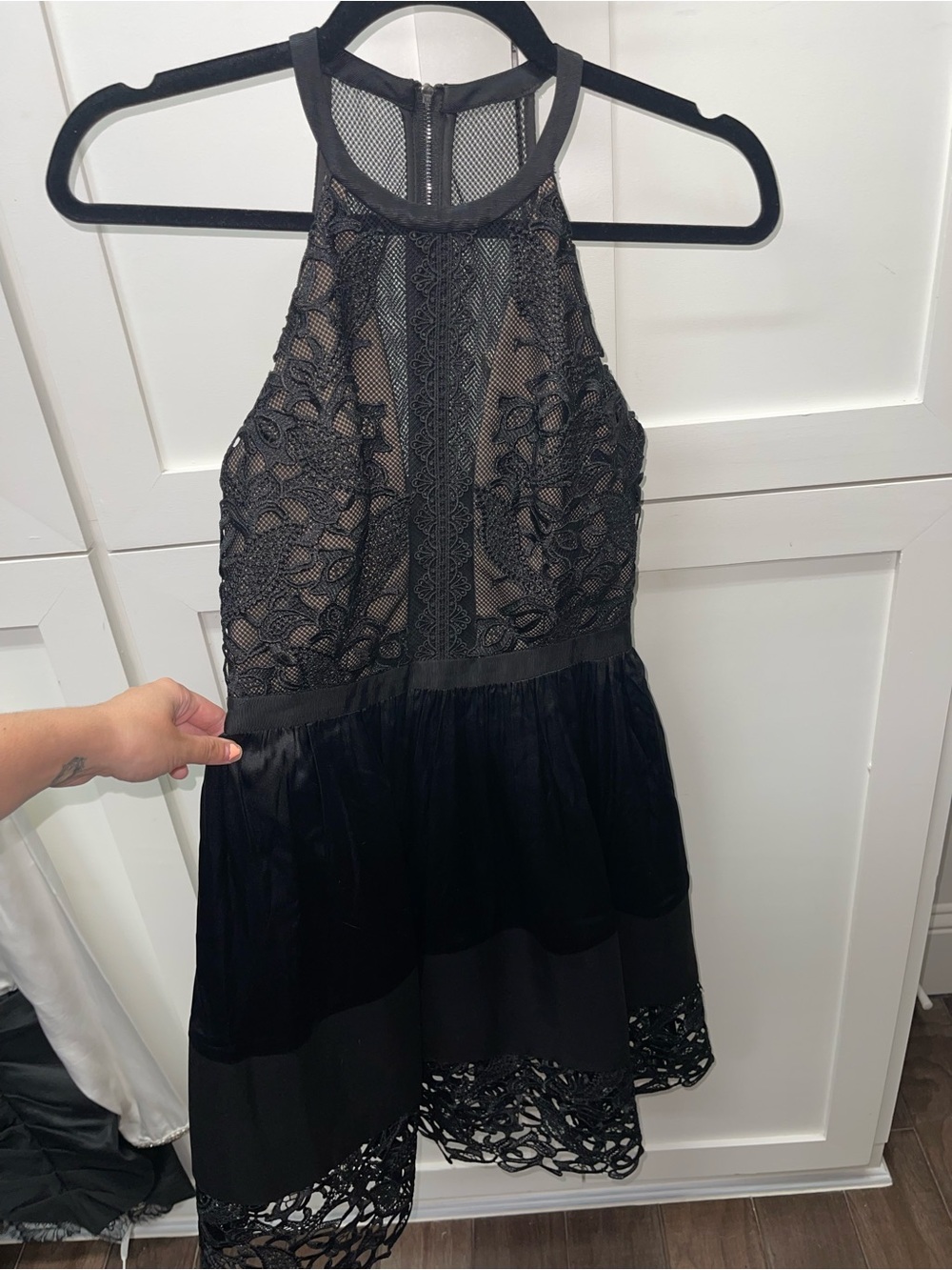 Three Floor Black Lace Halter Dress